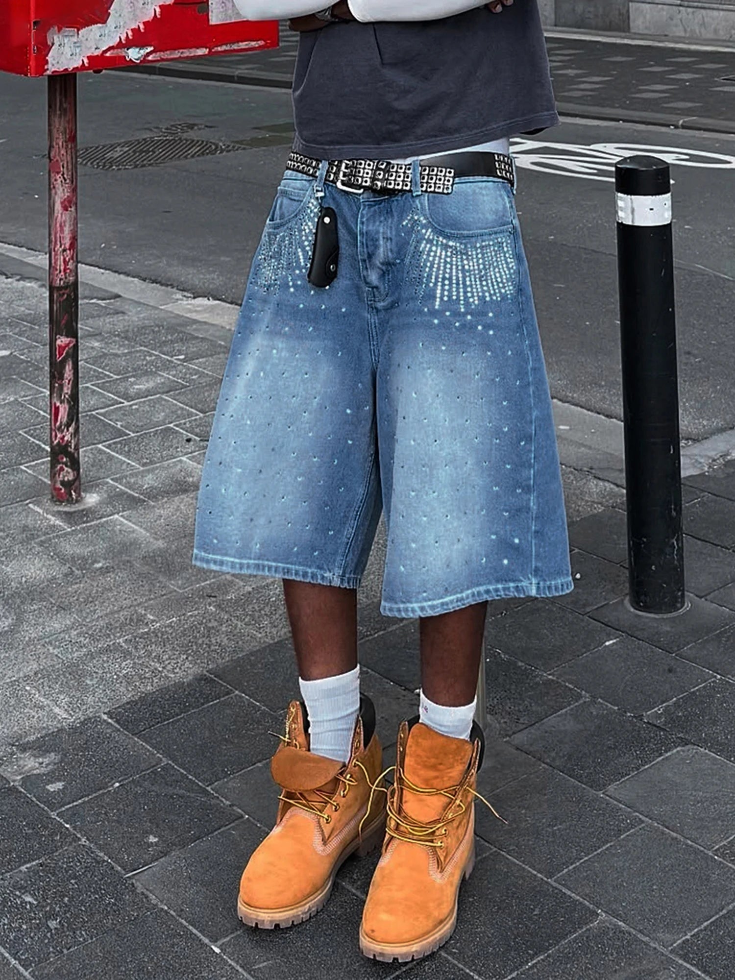 Distressed Denim Knee Shorts